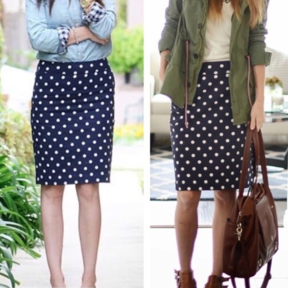 Navy Marona Polka Dot Pencil Skirt